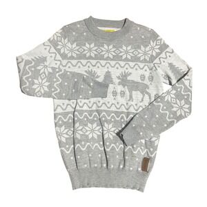 Tipsy Elves Mens Sweater Size S Grey White Moose Snowflake Fair Isle Knit